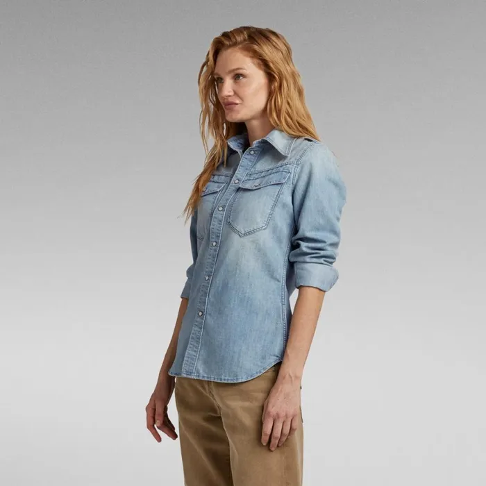 Shirts and Blouses Women GStar RAW Premium 70039S Slim Denim Shirt Sun Faded Cadet Blue