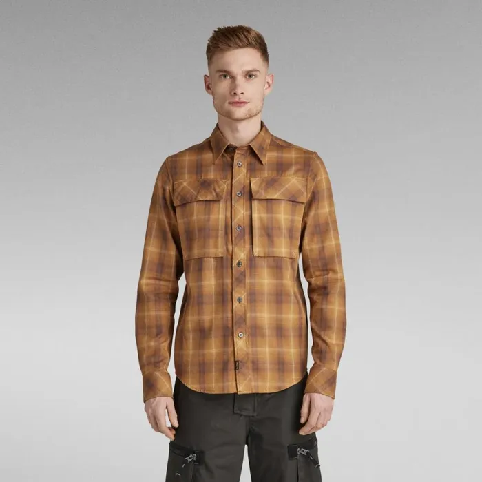 Shirts Men GStar RAW Navy Seal Regular Shirt Oxide Ocre Carter Check
