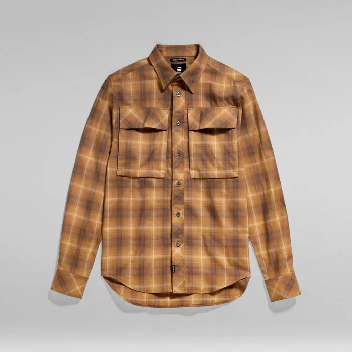 Shirts Men GStar RAW Navy Seal Regular Shirt Oxide Ocre Carter Check