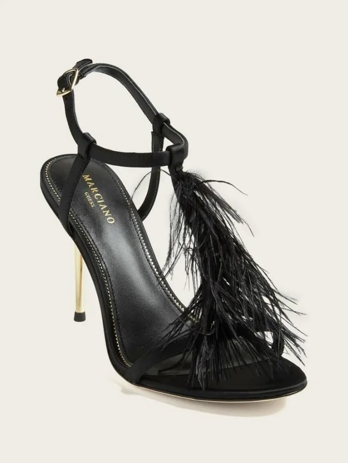 Shoes Women Marciano Reyon Feather Satin Heel Black