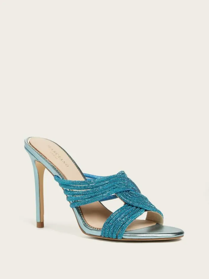Shoes Women Marciano Rhinestone Strappy Heel Mid Blue