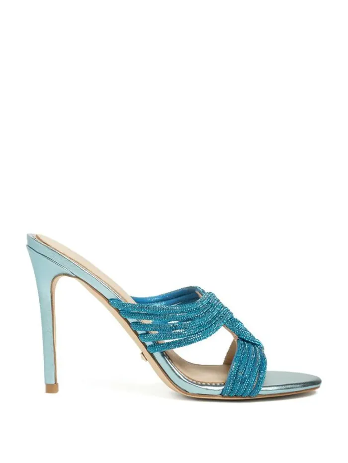 Shoes Women Marciano Rhinestone Strappy Heel Mid Blue