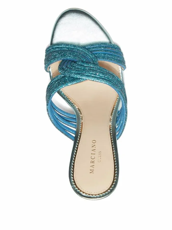 Shoes Women Marciano Rhinestone Strappy Heel Mid Blue