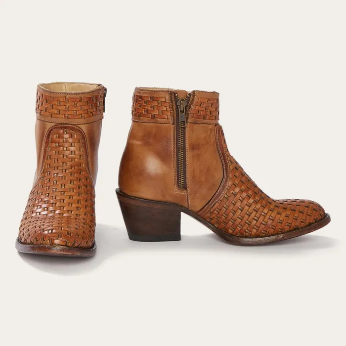 Shorties Women Stetson Basketweave Side Zip Ankle Boot Brown