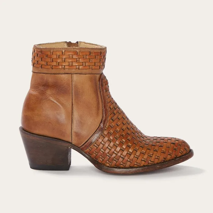 Shorties Women Stetson Basketweave Side Zip Ankle Boot Brown