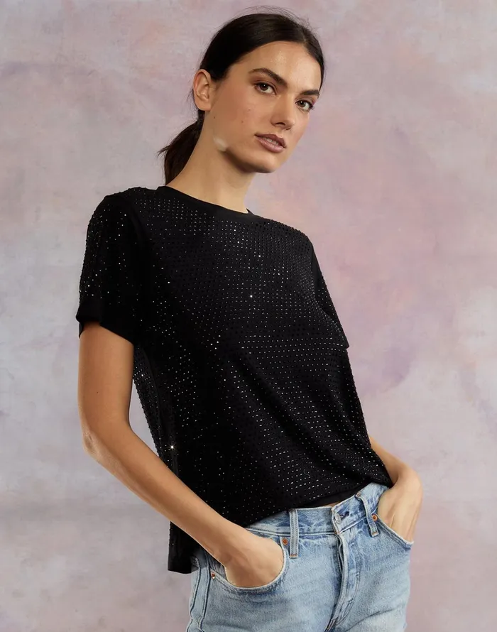 Sirius Crystal TShirt 8211 Black Women Cynthia Rowley Tops