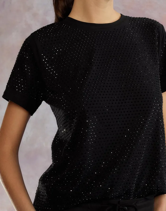 Sirius Crystal TShirt 8211 Black Women Cynthia Rowley Tops
