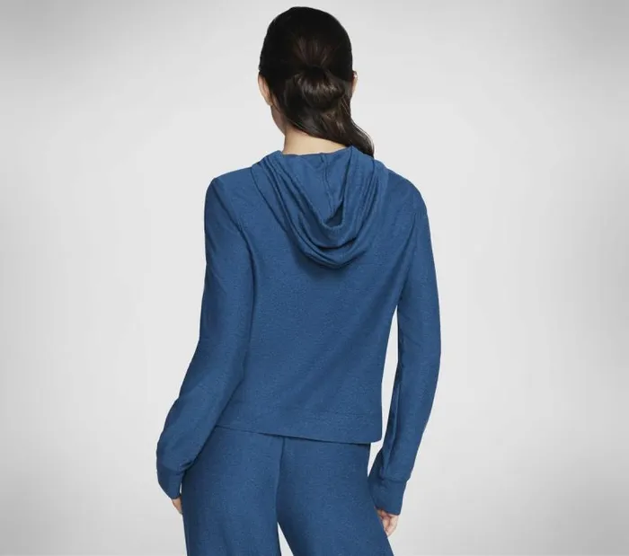 Skechers Diamond Brushed Hoodie Teal Navy Women Tops Skechers Diamond Brushed Hoodie Teal Navy Women Tops
