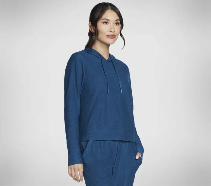 Skechers Diamond Brushed Hoodie Teal Navy Women Tops Skechers Diamond Brushed Hoodie Teal Navy Women Tops