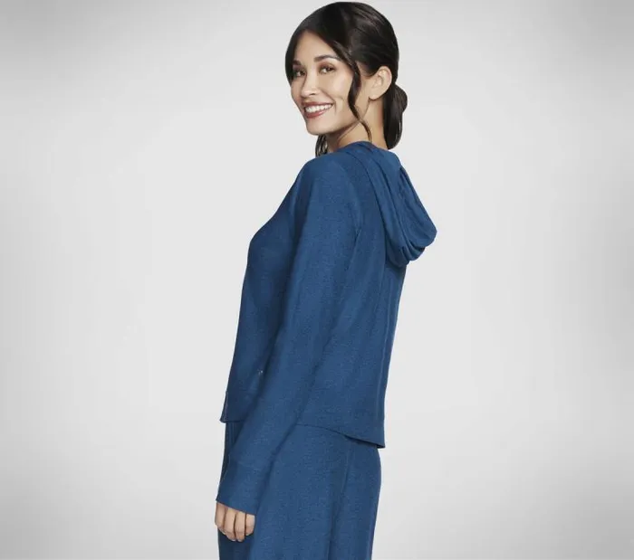 Skechers Diamond Brushed Hoodie Teal Navy Women Tops Skechers Diamond Brushed Hoodie Teal Navy Women Tops