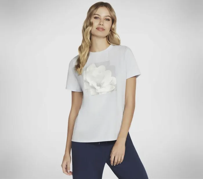 Skechers Dream Bloom Tee Blue Silver Women Tops