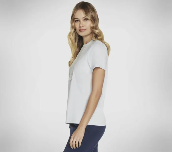 Skechers Dream Bloom Tee Blue Silver Women Tops Skechers Dream Bloom Tee Blue Silver Women Tops
