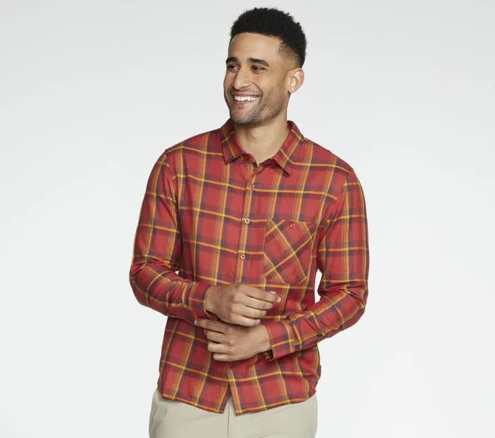 Skechers GO DRI Ridgetop Button Down Shirt Dark Brown Men Tops
