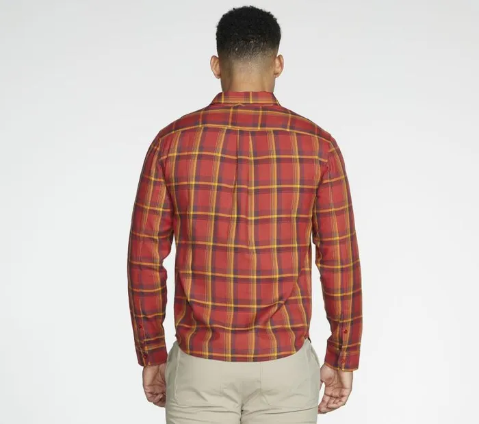 Skechers GO DRI Ridgetop Button Down Shirt Dark Brown Men Tops Skechers GO DRI Ridgetop Button Down Shirt Dark Brown Men Tops