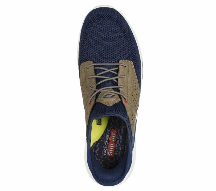 Skechers Skechers Slipins Relaxed Fit Slade 8211 Caster Navy Tan Men Casual Sneakers