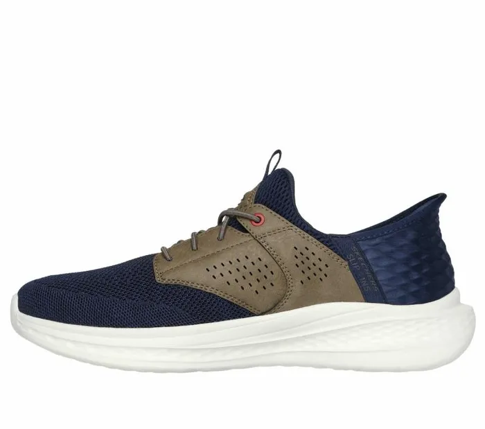 Skechers Skechers Slipins Relaxed Fit Slade 8211 Caster Navy Tan Men Casual Sneakers