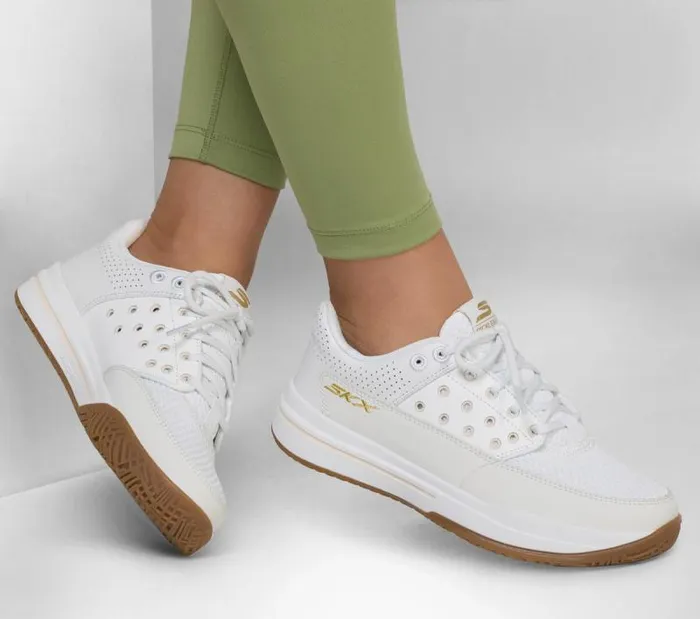 Skechers Viper Court Luxe White Gray Women Athletic Sneakers