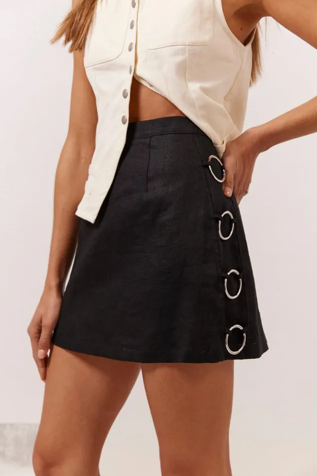 Skirts Women VRG GRL Discoteca Linen Mini Skirt Black