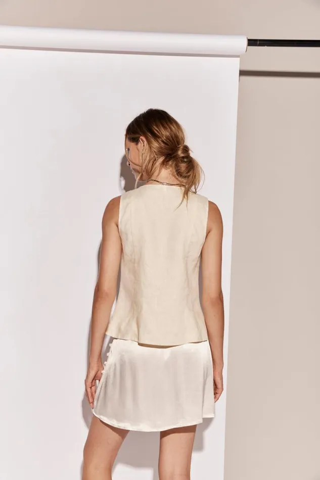 Sleeveless Women VRG GRL Bordeaux Linen Top Cream Sleeveless Women VRG GRL Bordeaux Linen Top Cream