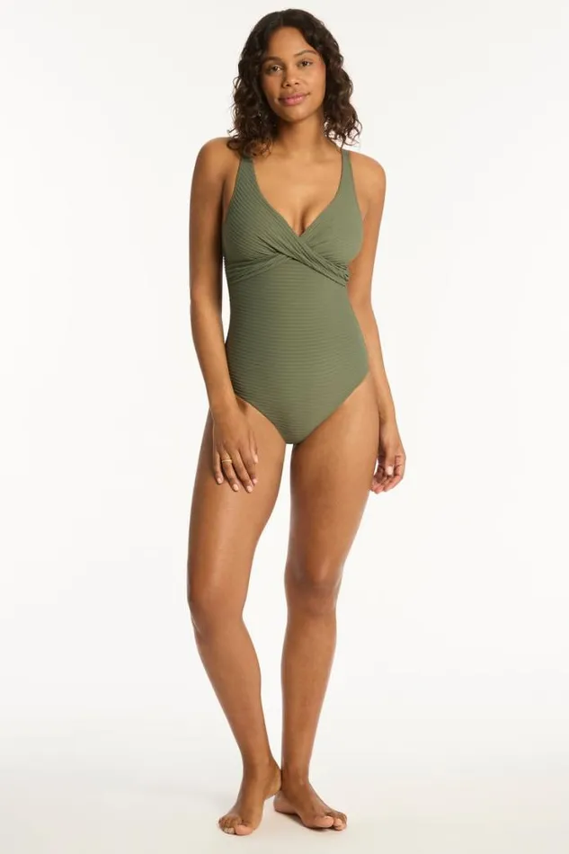 Spinnaker Cross Front One Piece Spinnaker Khaki Women Sea Level One Pieces