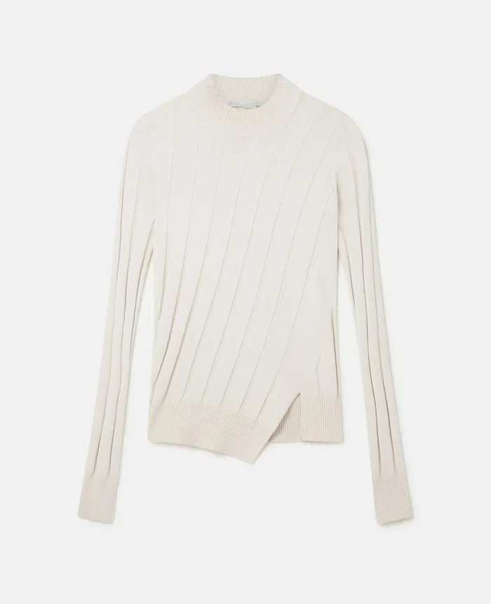 Stella McCartney Asymmetric Rib Knit Jumper Cream Women Knitwear