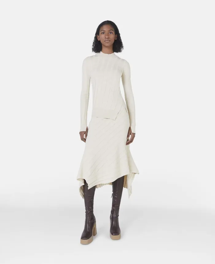 Stella McCartney Asymmetric Rib Knit Jumper Cream Women Knitwear