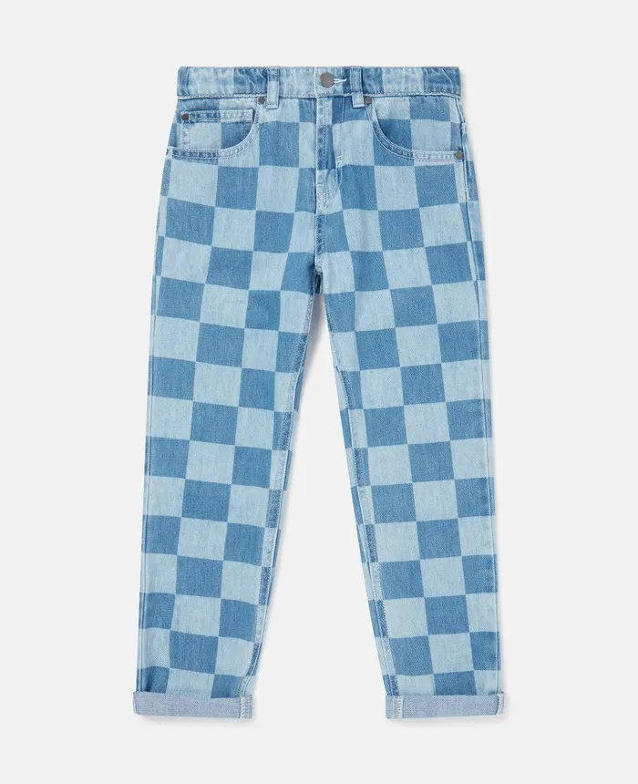 Stella McCartney Checkerboard Print Jeans Blue Kids Pants and Shorts