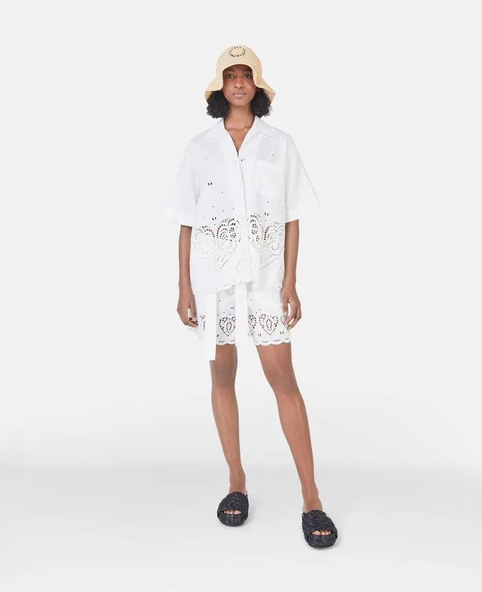 Stella McCartney CottonLinen Heart Perforation Shirt Cream Women Shirts And Tops Stella McCartney CottonLinen Heart Perforation Shirt Cream Women Shirts And Tops