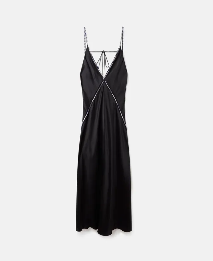 Stella McCartney Crystal Frame Double Satin ALine Maxi Dress Black Women Dresses Stella McCartney Crystal Frame Double Satin ALine Maxi Dress Black Women Dresses