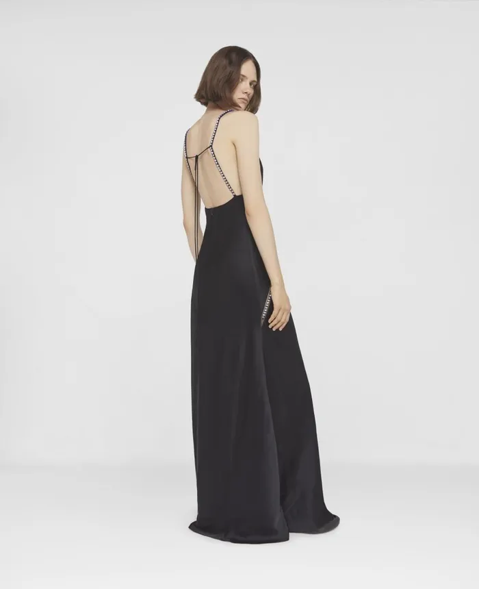 Stella McCartney Crystal Frame Double Satin ALine Maxi Dress Black Women Dresses Stella McCartney Crystal Frame Double Satin ALine Maxi Dress Black Women Dresses