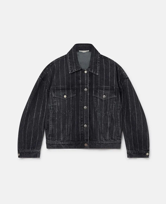 Stella McCartney Crystal Pinstripe Oversized Denim Jacket Washed Black Women Denim Stella McCartney Crystal Pinstripe Oversized Denim Jacket Washed Black Women Denim