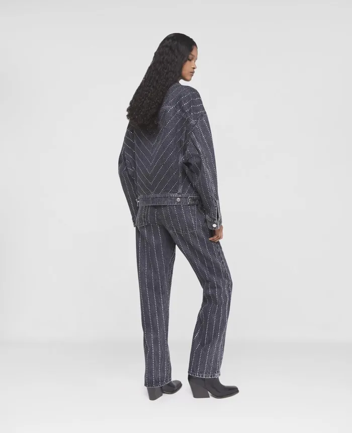 Stella McCartney Crystal Pinstripe Oversized Denim Jacket Washed Black Women Denim Stella McCartney Crystal Pinstripe Oversized Denim Jacket Washed Black Women Denim