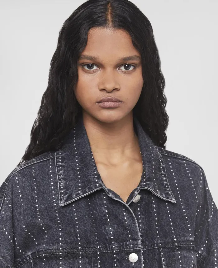 Stella McCartney Crystal Pinstripe Oversized Denim Jacket Washed Black Women Denim Stella McCartney Crystal Pinstripe Oversized Denim Jacket Washed Black Women Denim