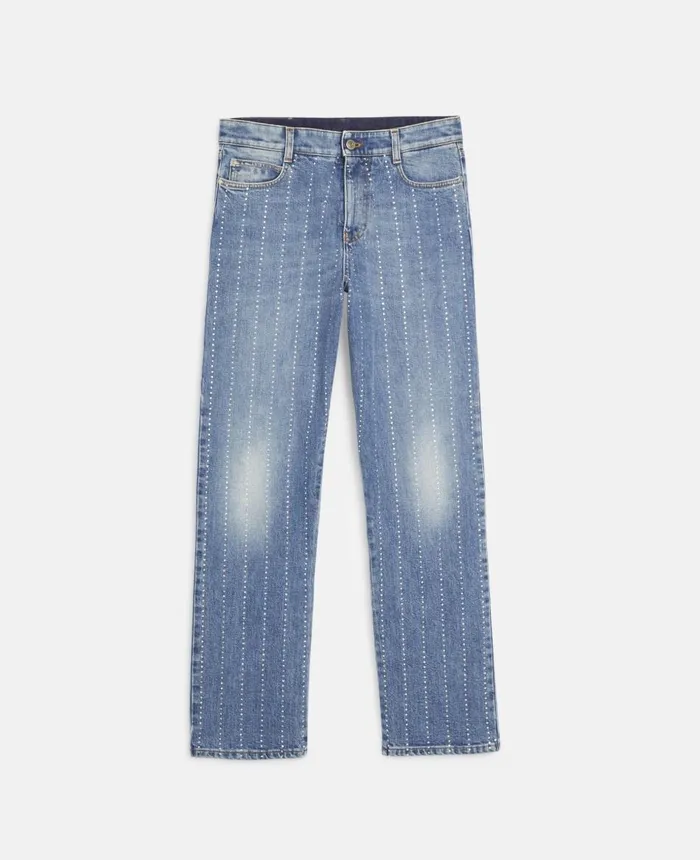 Stella McCartney Diamant Striped Straight Denim Jeans Vintage Dark Women Denim Stella McCartney Diamant Striped Straight Denim Jeans Vintage Dark Women Denim