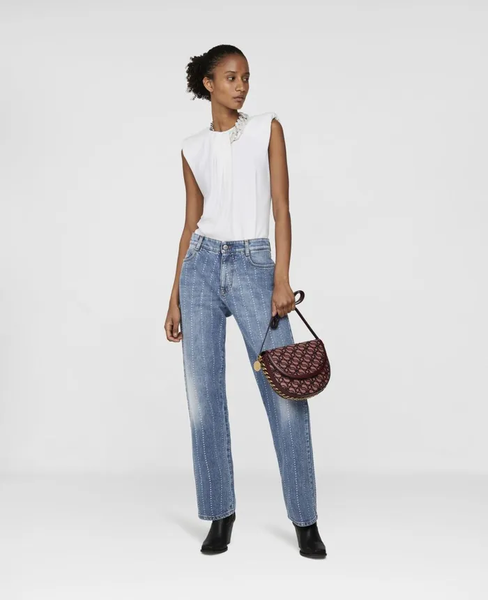 Stella McCartney Diamant Striped Straight Denim Jeans Vintage Dark Women Denim Stella McCartney Diamant Striped Straight Denim Jeans Vintage Dark Women Denim