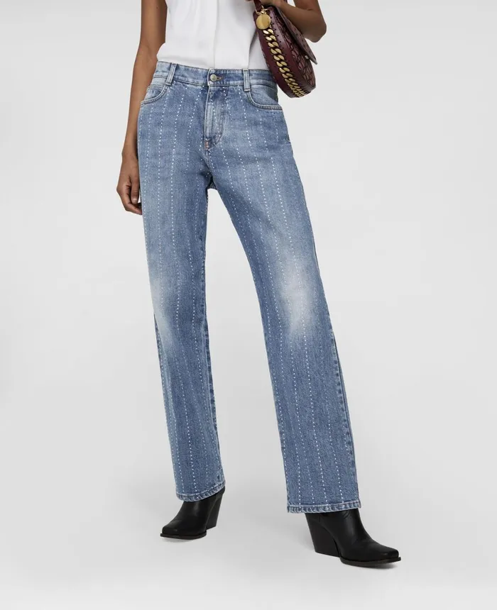 Stella McCartney Diamant Striped Straight Denim Jeans Vintage Dark Women Denim Stella McCartney Diamant Striped Straight Denim Jeans Vintage Dark Women Denim