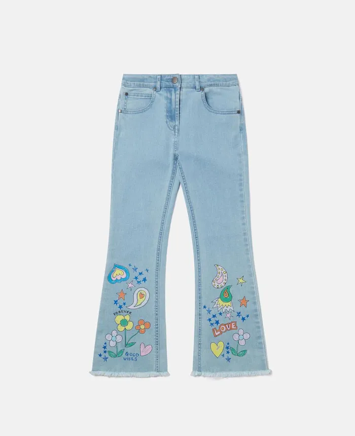 Stella McCartney Doodle Print Flared Jeans Light Blue Kids Pants and Shorts