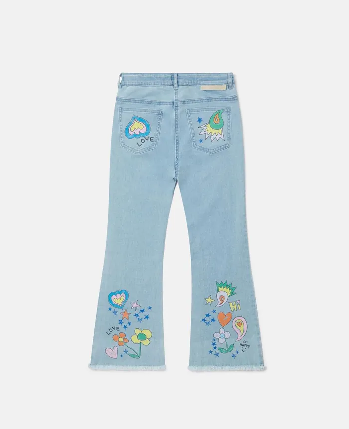 Stella McCartney Doodle Print Flared Jeans Light Blue Kids Pants and Shorts