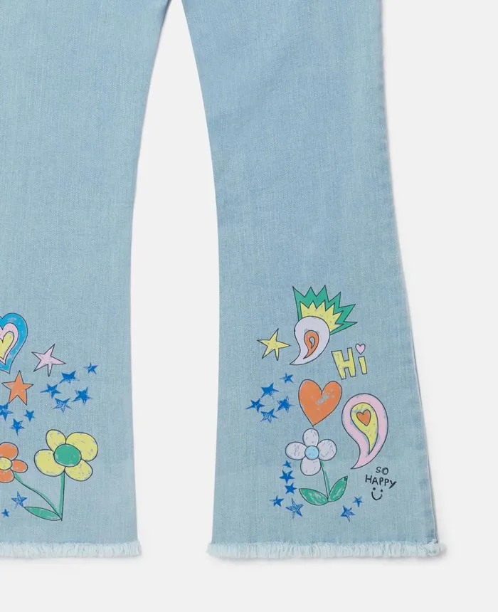 Stella McCartney Doodle Print Flared Jeans Light Blue Kids Pants and Shorts
