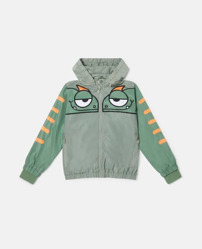 Stella McCartney Double Gecko Print Hooded Jacket Khaki Kids Outerwear