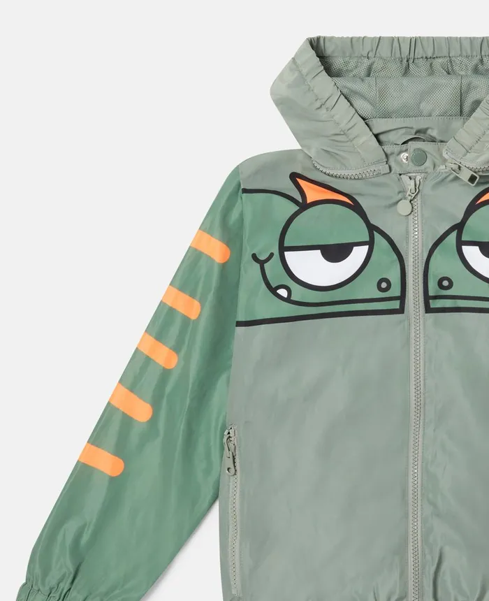 Stella McCartney Double Gecko Print Hooded Jacket Khaki Kids Outerwear