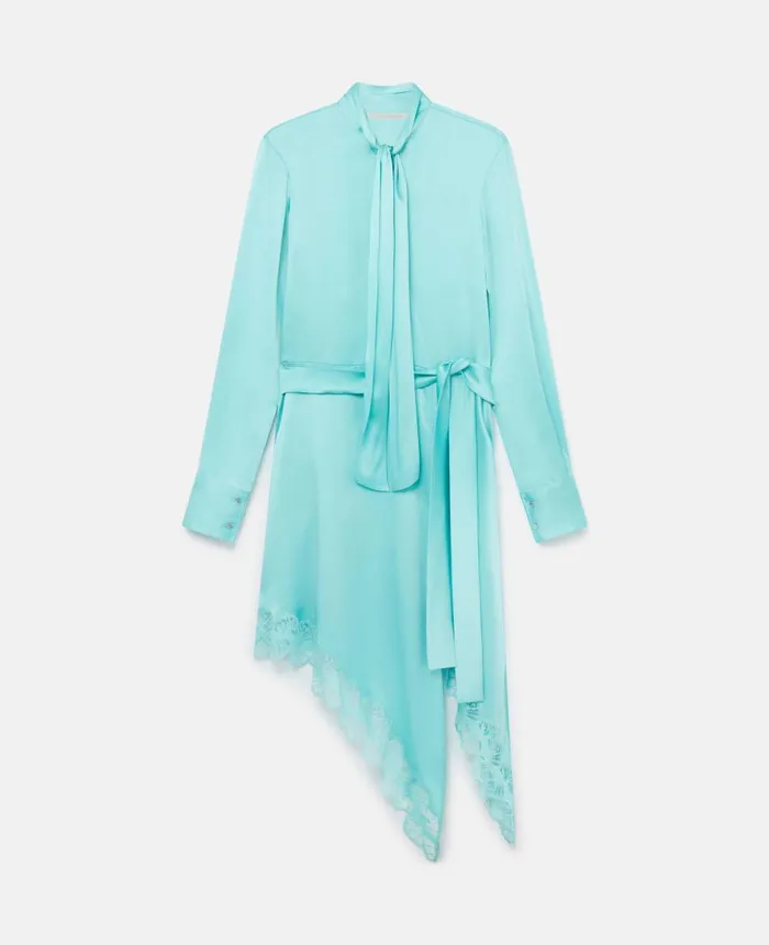 Stella McCartney Double Satin Lace Dress Aquamarine Women Dresses
