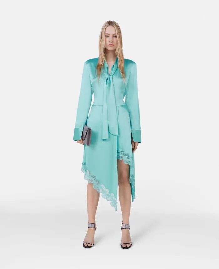Stella McCartney Double Satin Lace Dress Aquamarine Women Dresses