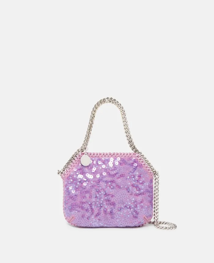 Stella McCartney Falabella Sequinned Mini Shoulder Bag Lilac Women Mini Bags And Clutches Stella McCartney Falabella Sequinned Mini Shoulder Bag Lilac Women Mini Bags And Clutches