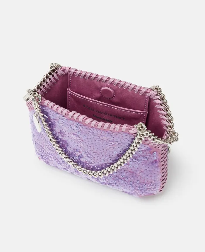 Stella McCartney Falabella Sequinned Mini Shoulder Bag Lilac Women Mini Bags And Clutches Stella McCartney Falabella Sequinned Mini Shoulder Bag Lilac Women Mini Bags And Clutches