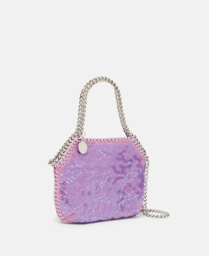 Stella McCartney Falabella Sequinned Mini Shoulder Bag Lilac Women Mini Bags And Clutches Stella McCartney Falabella Sequinned Mini Shoulder Bag Lilac Women Mini Bags And Clutches