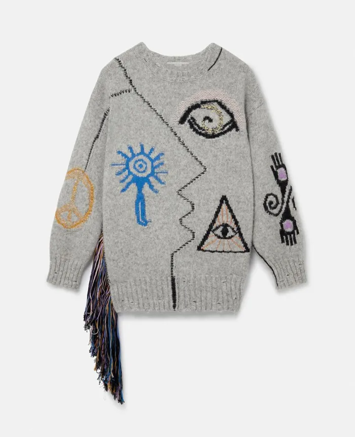 Stella McCartney Folk Embroidery Jumper Grey Multicolour Women Knitwear