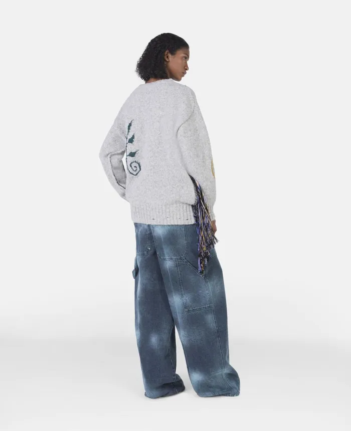 Stella McCartney Folk Embroidery Jumper Grey Multicolour Women Knitwear