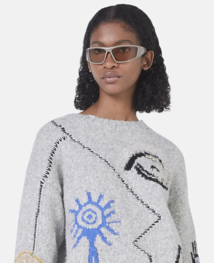 Stella McCartney Folk Embroidery Jumper Grey Multicolour Women Knitwear