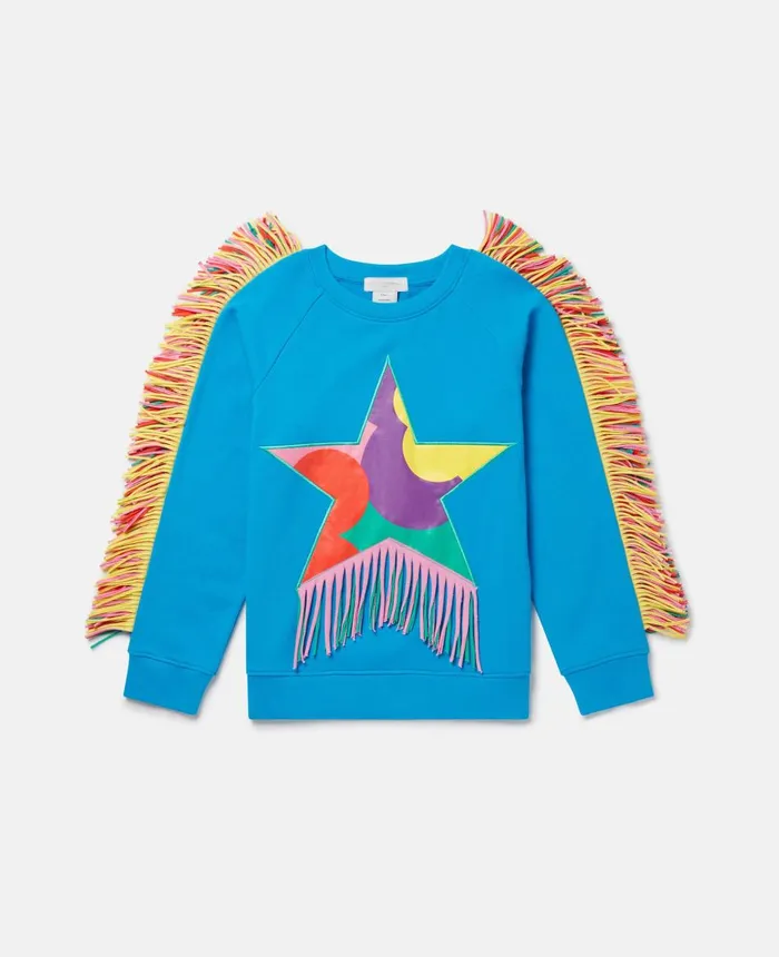 Stella McCartney Fringed Star Sweatshirt Blue Kids TShirts And Tops